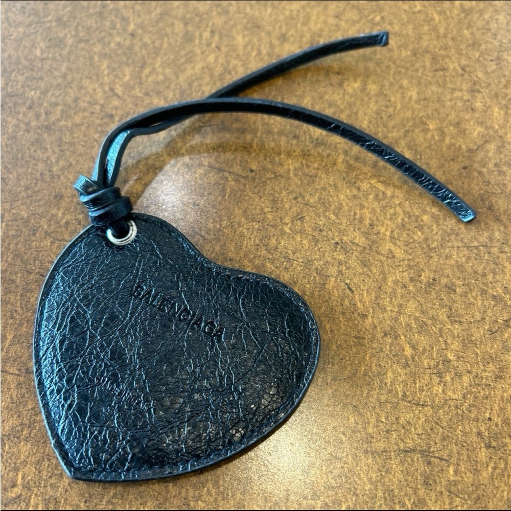 Balenciaga Black Leather Heart Key/Bag Charm - Picture 3 of 3